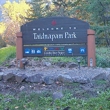 entrance sign, Taidnapam Park, Lewis County, Washington