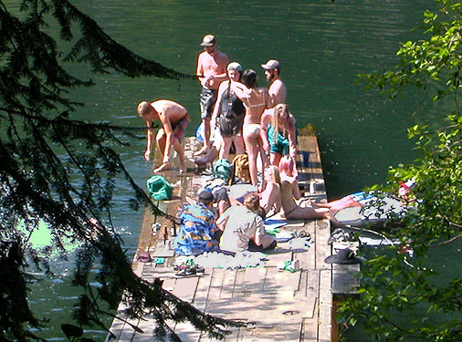 swimmers including bikini babes, Toad Lake, Whatcom County, Washington