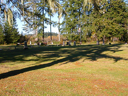 sunny scene at Tornow Cemetery, Mason County, Washington