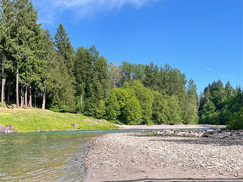 gravel bar on river, Tower Bridge River Access, Toutle River, Washington