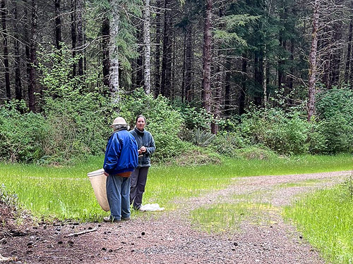 Rod Crawford and Kathy Whaley in forest near East Fork Hoquiam River, Washington