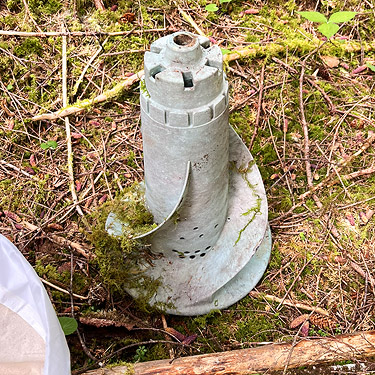 discarded screw-type boat propeller, forest near East Fork Hoquiam River, Washington