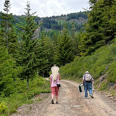 Kathy Whaley and Rod Crawford on ski-runs area on Mission Ridge, Chelan County, Washington