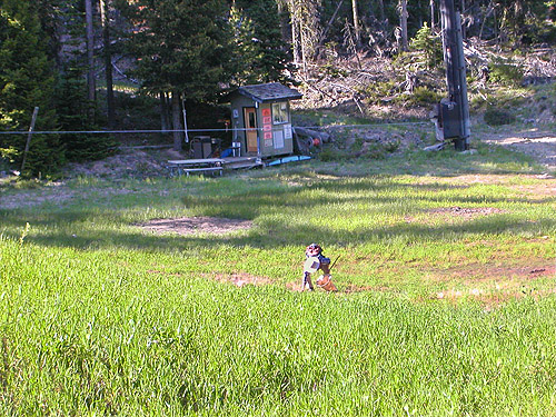 Laurel Ramseyer on way out from ski-runs above Mission Ridge resort, Chelan County, Washington