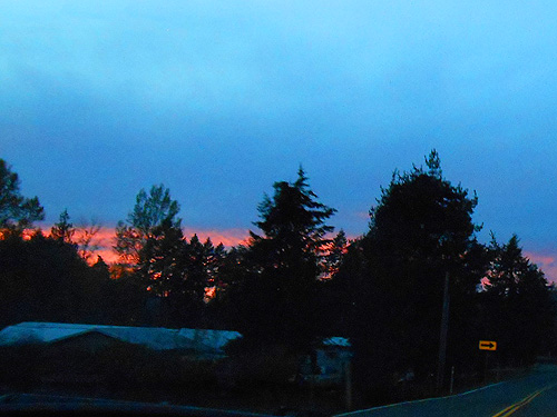 cloud-obscured sunset on way home from Upper Winston creek, Lewis County, washington, 9 November 2025