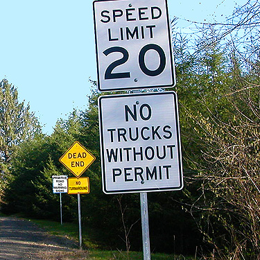 forbidding road signs on McKinley Road, Vesta, Washington