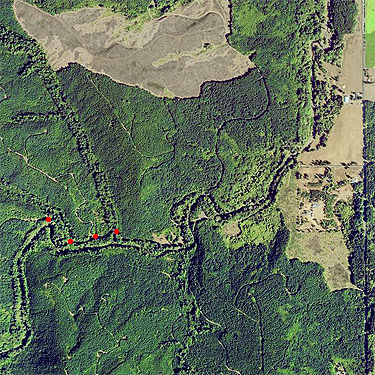 2922 aerial view of collecting sites along Sierra Pacific Road 530 SSW of Wildwood, Lewis County, Washington