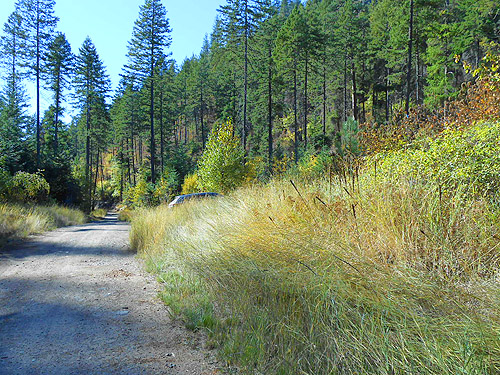 our car at Quartzite Mountain Trailhead NE of Chewelah, Washington