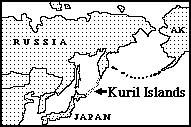 Schematic map showing where the Kuril Islands are