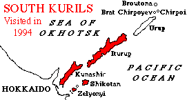 Schematic map showing islands visited in 1994