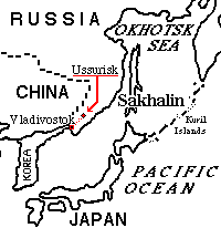 Black & white schematic location map of Ussurisk area