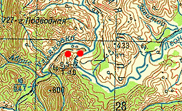 Color topo map of Leonidovka River camp area, 2001