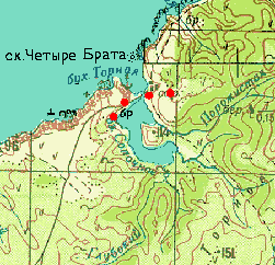 Reduced topo map of Lake Sopochnoye, Iturup island showing 1994 spider localities