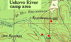Topographic map of 2001 spider collection sites on Uskovo River, Sakhalin