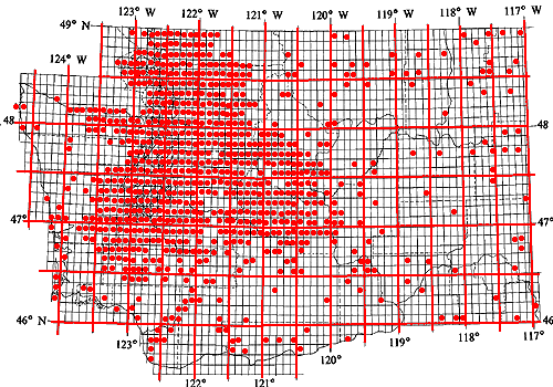 Schematic map showing spider collection coverage of Washingon state