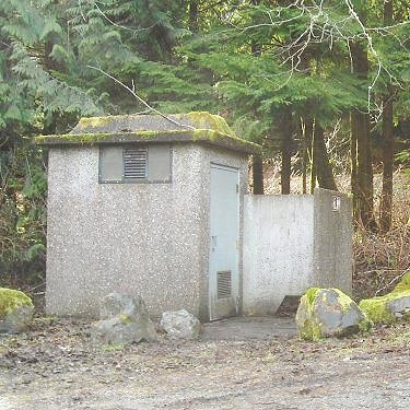 outhouse building at boat launch, E end of Lake Cavanaugh, Skagit County, Washington
