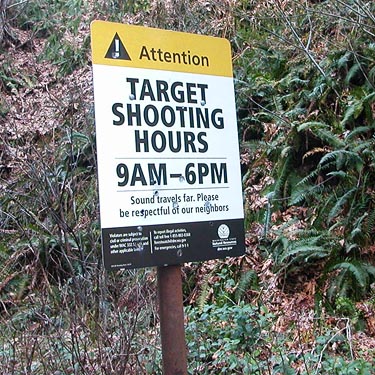DNR shooting hours sign, E of Waddel Creek Road, Black Hills, Thurston County, Washington