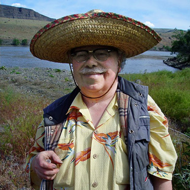 Rod Crawford in sombrero at Dry Gulch, SE Chelan County, Washington