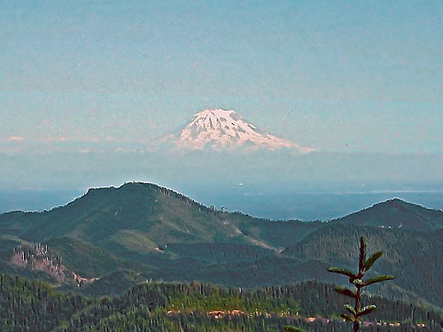 Mount Rainier from summit of Dusk Point, Mason County, Washington