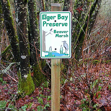 sign for Beaver Marsh, Elger Nature Preserve & School, Camano Island, Washington