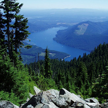 view of Lake Cushman from treeline on Mt. Ellinor, Mason County, Washington