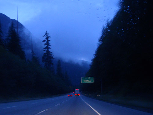 gloomy wet evening weather near Tinkham Road Exit, King County, Washington