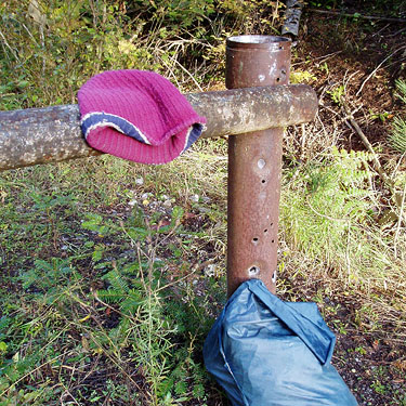 gatepost where Rod lost tent stakes at campsite SE of Newman Lake, Spokane County, Washington
