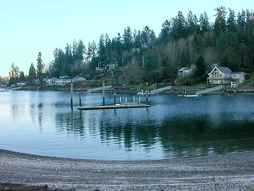waterfront at dusk from Fox Island Sandspit (Nearns Point), Pierce County, Washington