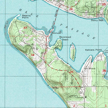 usgs topo map of west half of Fox Island, Washington