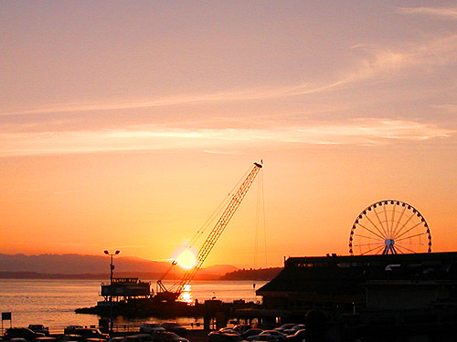 Sunset from downtown Seattle ferry terminal, 30 May 2015