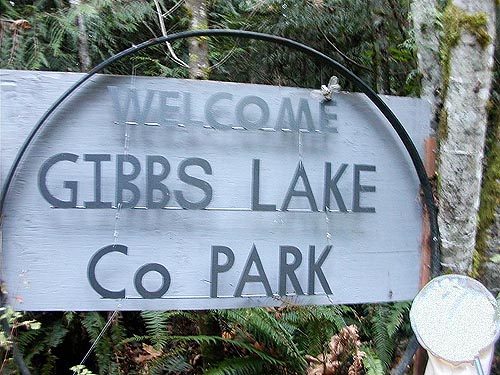 welcome sign, Gibbs Lake County Park, Jefferson County, Washington