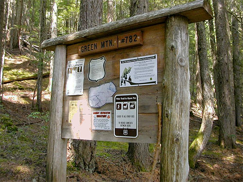 trailhead sign, south slope of Green Mountain, Snohomish County, Washington