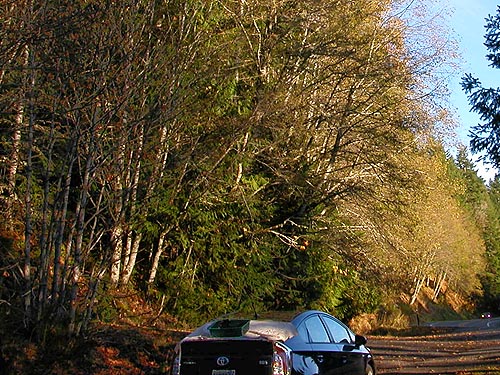 Laurel's car parked at Slippery Creek, NW of Greenwater, King County, Washington