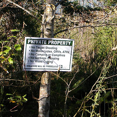 private property sign at clearcut, 2 miles SE of Greenwater, King County, Washington