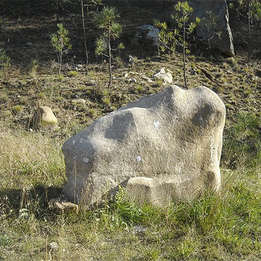 odd boulder beside trail, Haynes Estate Conservation Area, Spokane County, Washington