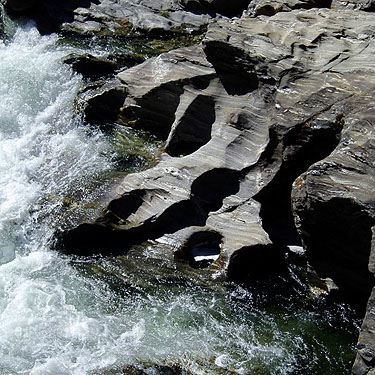 sculpted bedrock in creek, Icicle Creek at Chatter Creek, Chelan County, Washington
