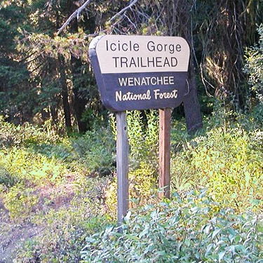 sign for Icicle Gorge Trail, Icicle Creek at Chatter Creek, Chelan County, Washington