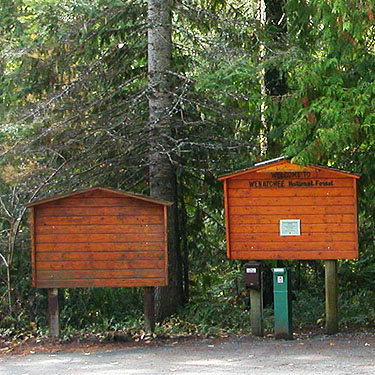 empty camp bullentin boards, Johnny Creek Campground, Chelan County, Washington