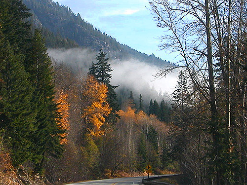 fall scene on US Highway 2 near Nason Creek, Chelan County, Washington