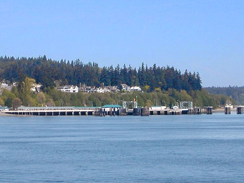 Clinton Ferry Dock from ferry, Whidbey Island, Washington