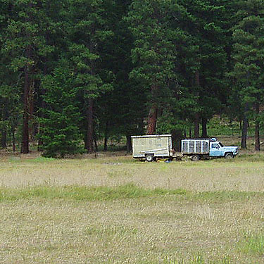 truck & trailer at edge of Liberty Meadows near Liberty, Kittitas County, Washington