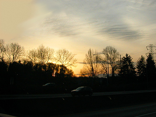 sunset on March 31, 2018 from I-5 in south Seattle, WA