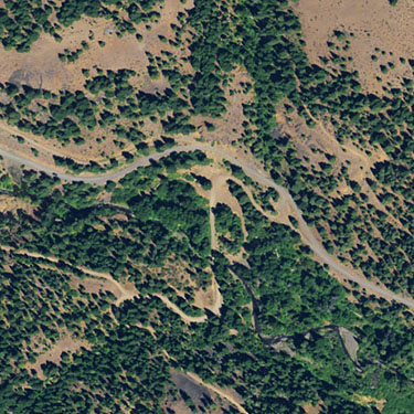 2015 aerial view of South Fork Manastash Creek at Barber Spring Road, Kittitas County, Washington