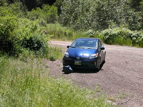 Laurel Ramseyer's Prius car at East Fork Mission Creek at Peavine Canyon, Chelan County, Washington