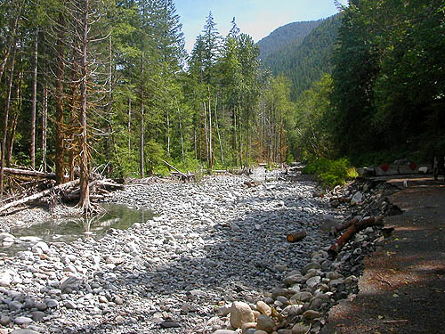 bed of North Fork Skykomish River side channel, Index-Galena Road washout area near Index, Washington