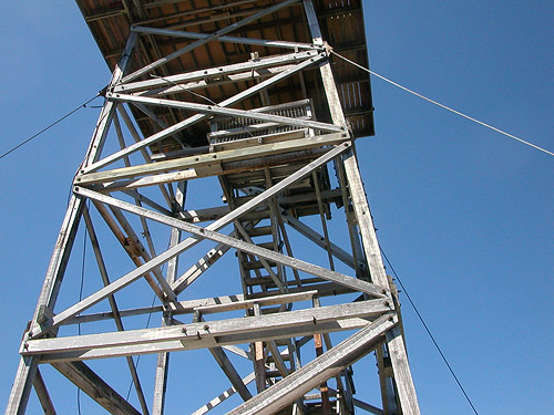 looking up lookout tower, North Mountain, Skagit County, Washington (near Darrington)