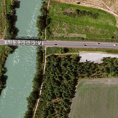 aerial photo, Nooksack River Slater Road Bridge, Whatcom County, Washington