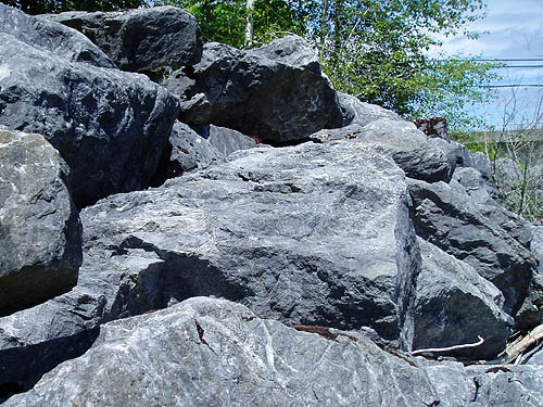 boulder riprap, bank of Nooksack River at Hwy. 542, Whatcom County, Washington