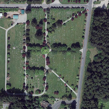 aerial view of Maple Leaf Cemetery, Oak Harbor, Whidbey Island, Washington