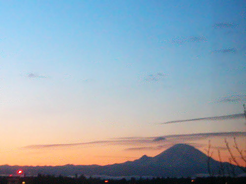 Dawn behind Mount Rainier, seen from Rod Crawford's apartment on 2 February 2016